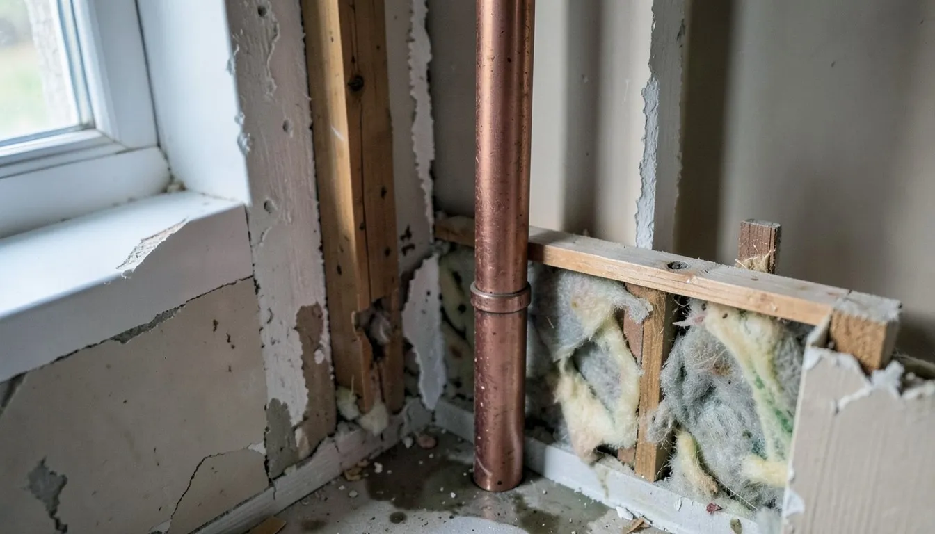 Editorial photograph illustrating burst pipe repair: emergency response guide.