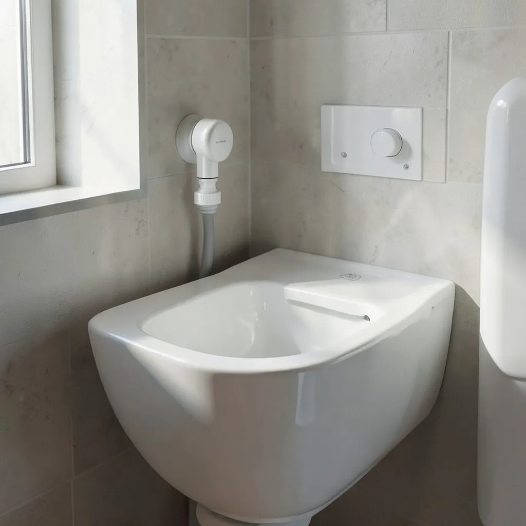 Reference photograph: Bidet (A plumbing fixture or toilet seat attachment that uses a stream of water for per).