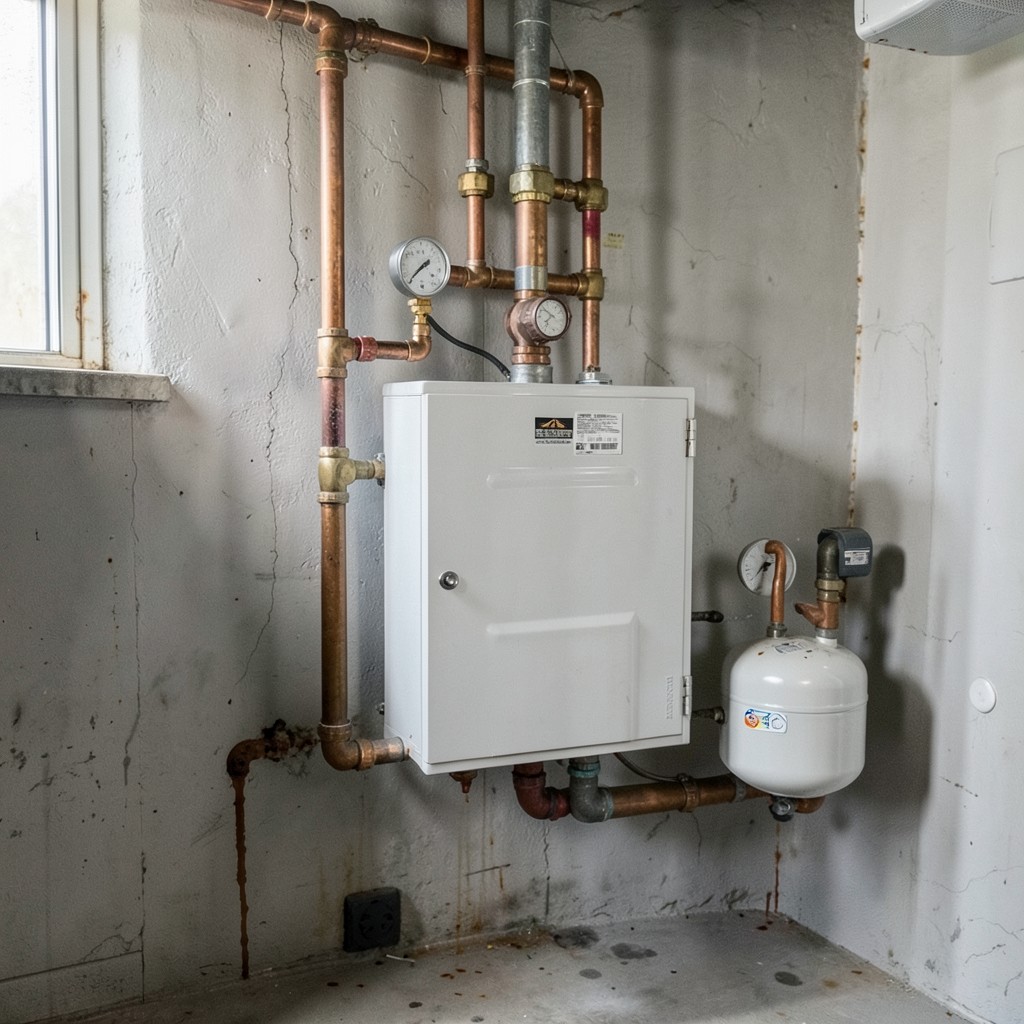 Reference photograph: Boiler (A closed vessel that heats water for residential or commercial space heating via).