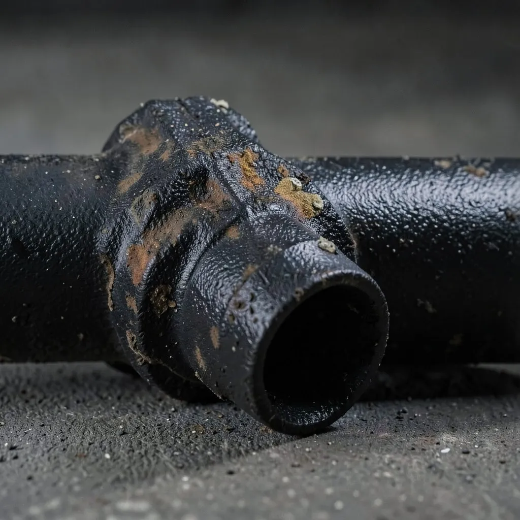Reference photograph: Cast Iron Pipe (Heavy iron drain, waste, and vent piping used in homes built before 1980, with 7).