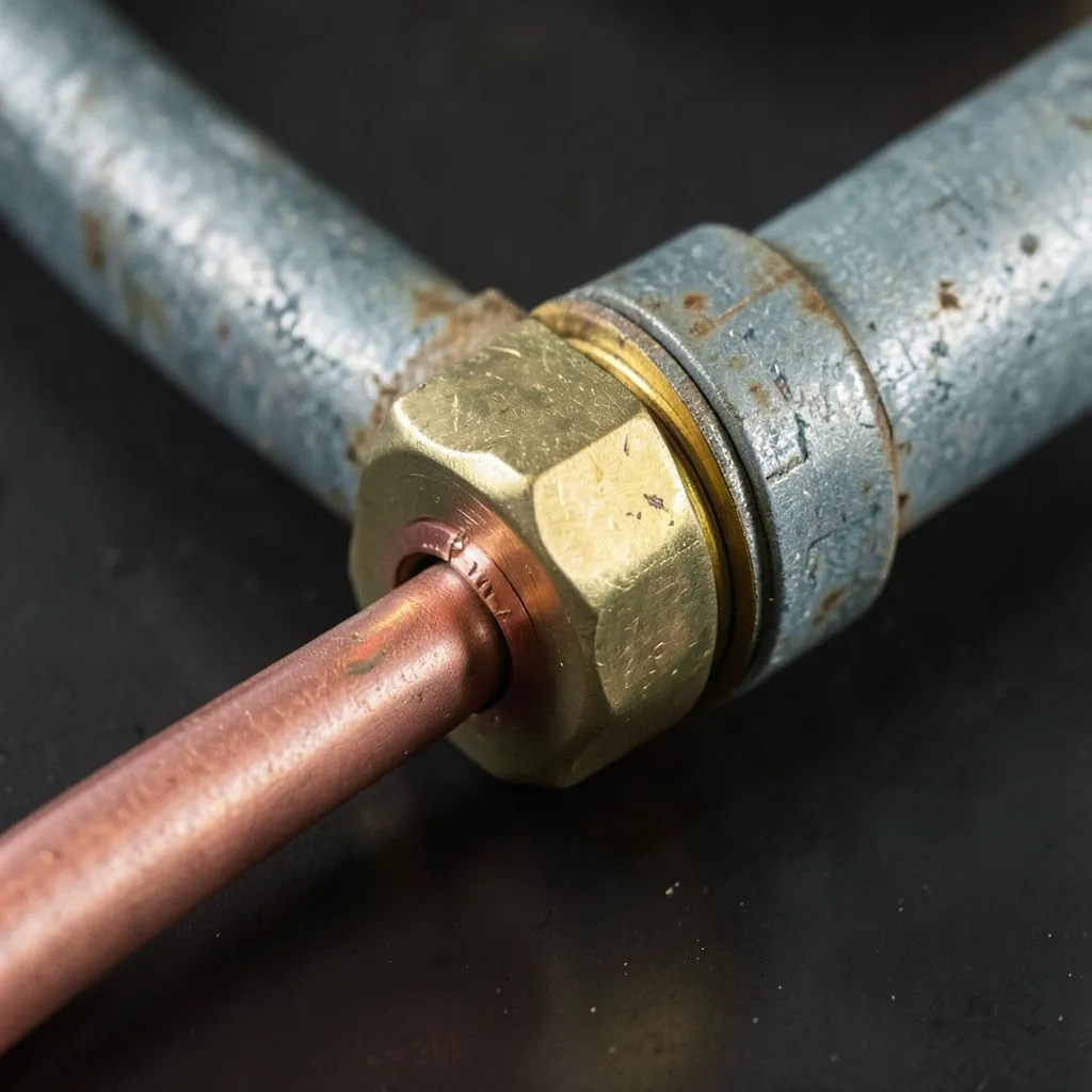 Reference photograph: Dielectric Union (Fitting that joins dissimilar metals like copper to galvanized steel, with insul).