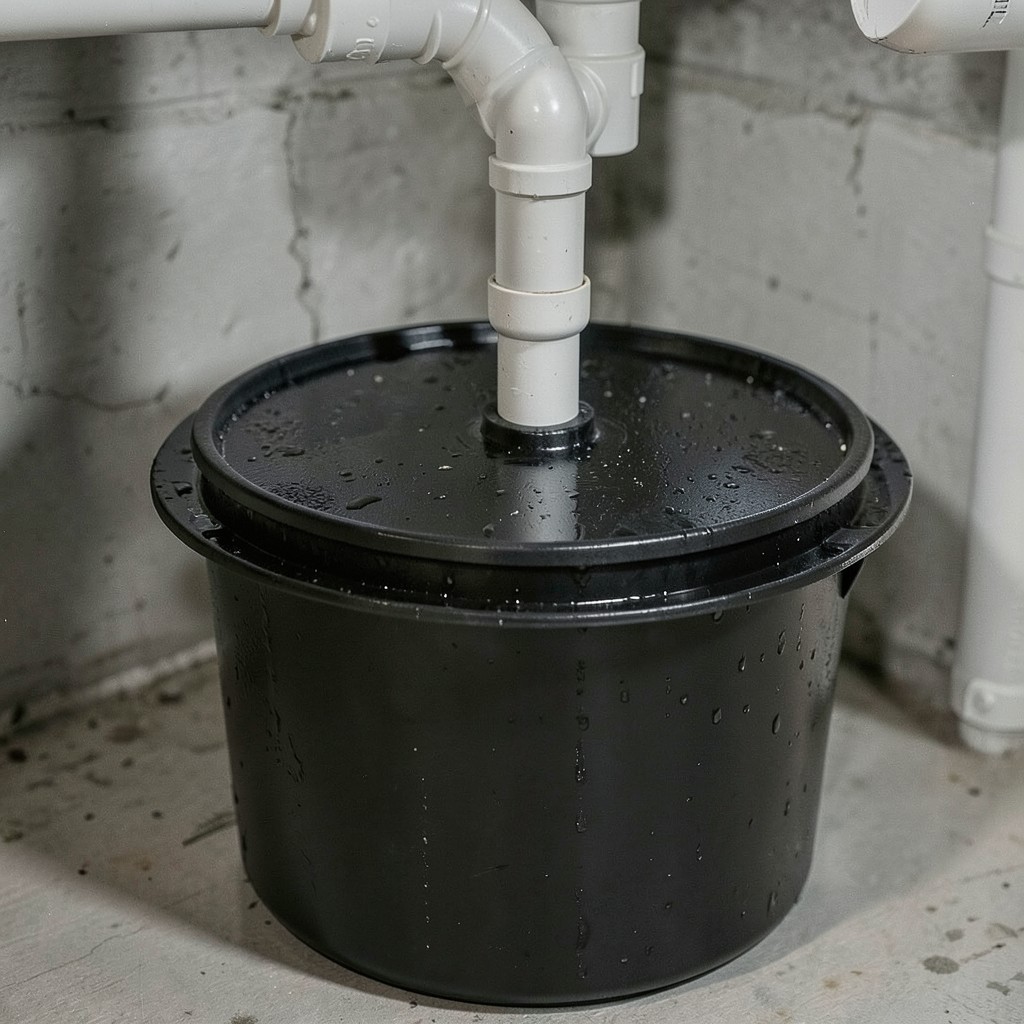 Reference photograph: Ejector Pump (A sewage pump that grinds and pumps waste from a below-grade bathroom (basement ).