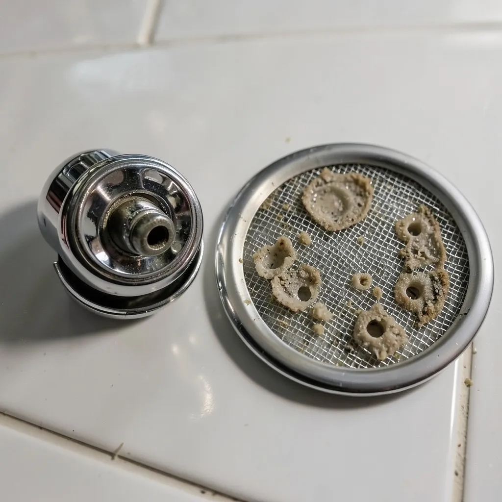 Reference photograph: Faucet Aerator (The small screen screwed onto the tip of a faucet spout that mixes air into the ).