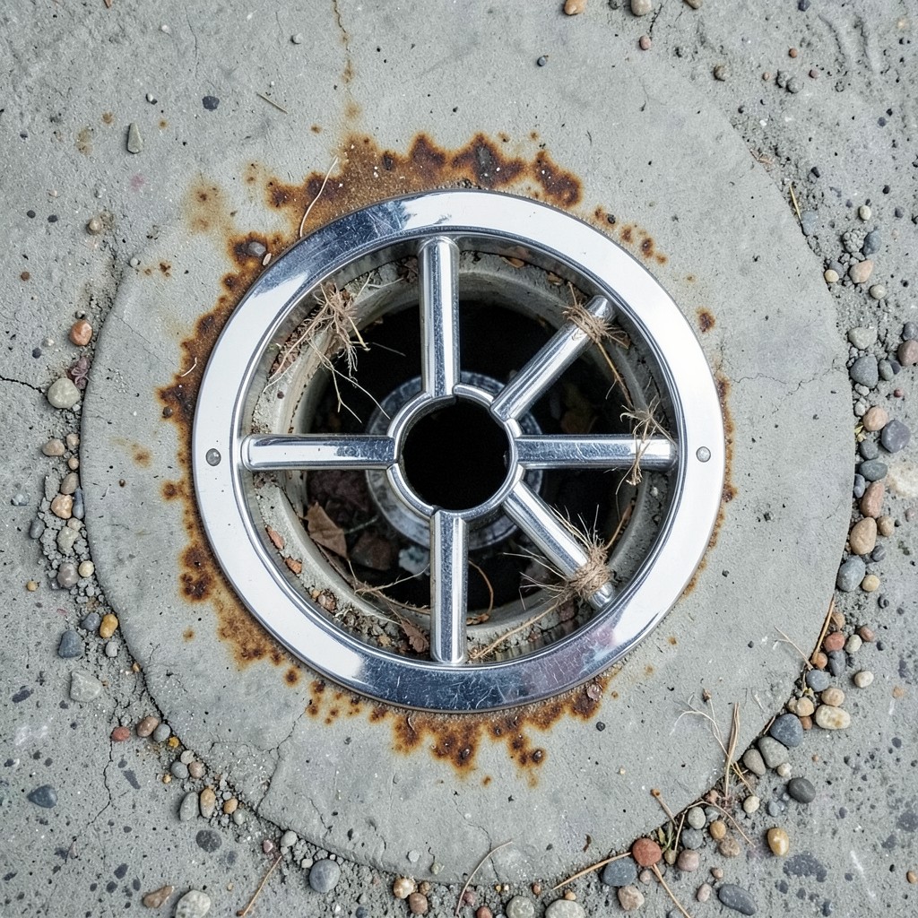 Reference photograph: Floor Drain (A drain set flush with the floor in basements, laundry rooms, garages, and utili).