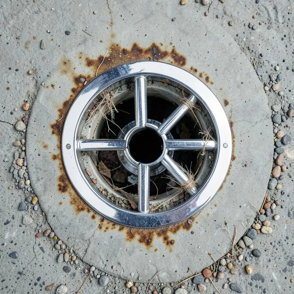 Reference photograph: Floor Drain (A drain set flush with the floor in basements, laundry rooms, garages, and utili).