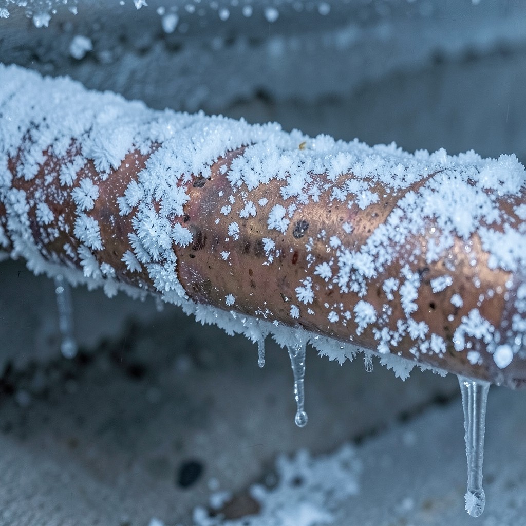 Reference photograph: Frozen Pipe (A water pipe in which the water inside has frozen solid, blocking flow and riski).