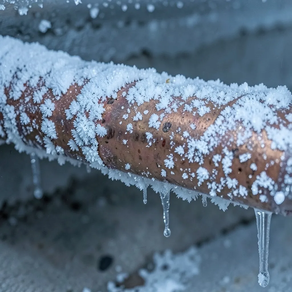 Reference photograph: Frozen Pipe (A water pipe in which the water inside has frozen solid, blocking flow and riski).