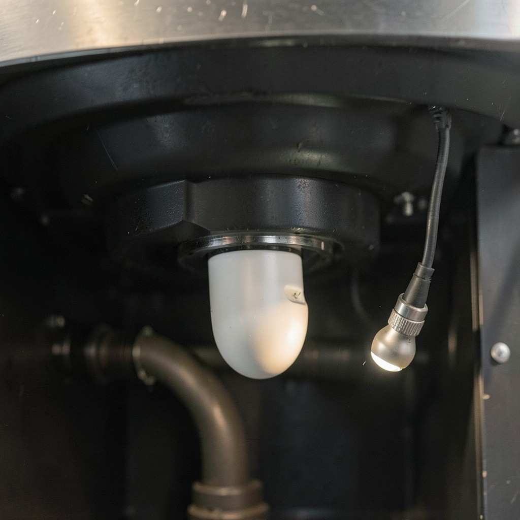 Reference photograph: Garbage Disposal (An electrically powered device installed under the kitchen sink that grinds food).