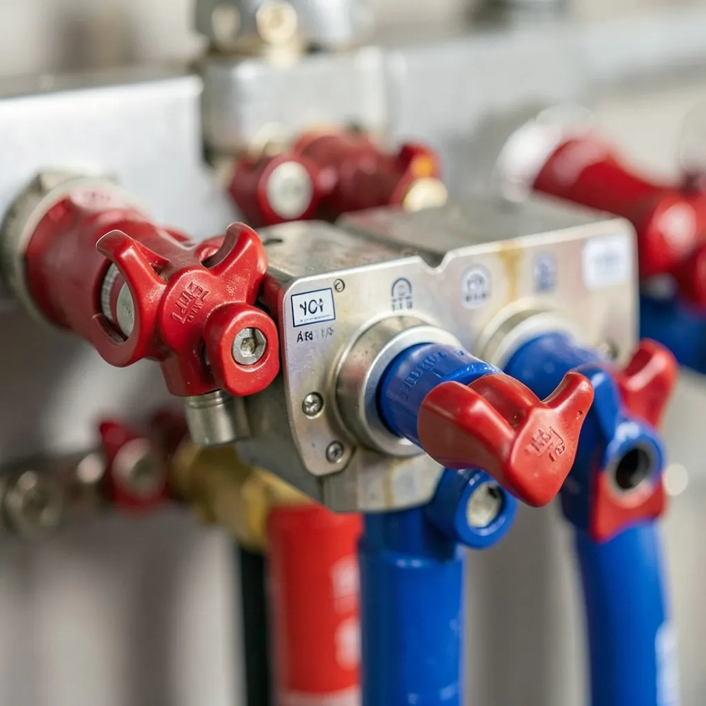 Reference photograph: Manifold (A central distribution hub where a single main supply line branches into multipl).