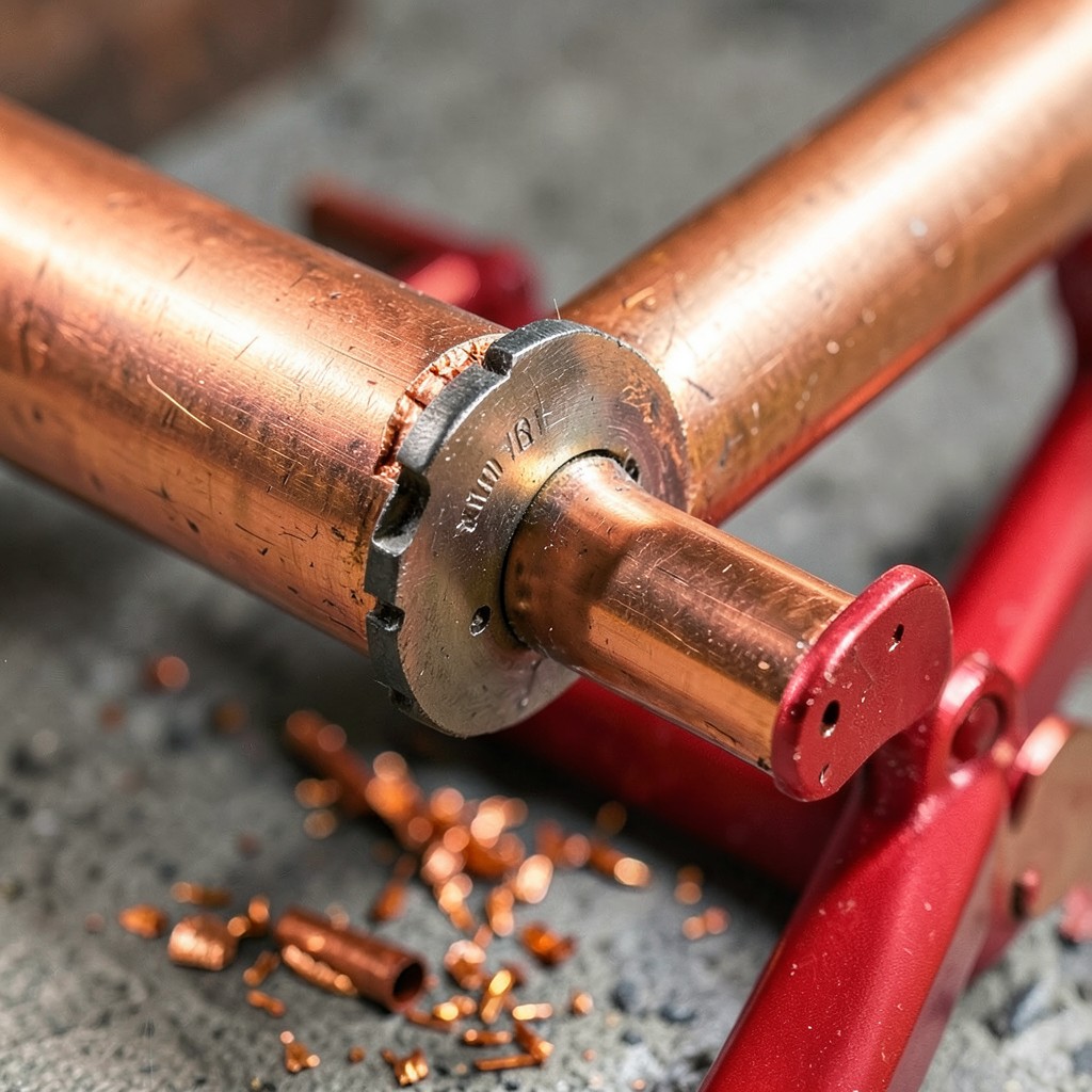 Reference photograph: Pipe Cutter (A hand tool that cuts copper, CPVC, or PEX pipe with a clean, square edge using ).