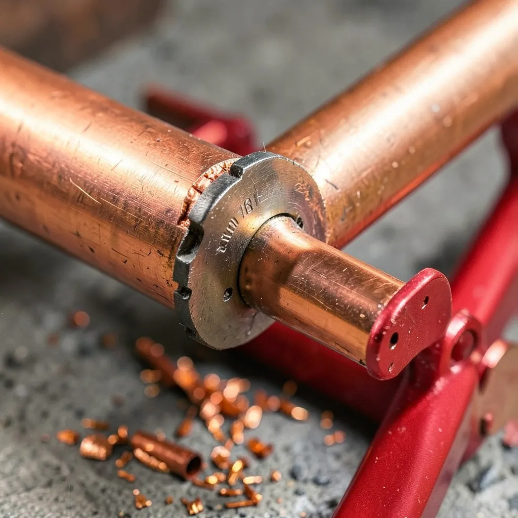 Reference photograph: Pipe Cutter (A hand tool that cuts copper, CPVC, or PEX pipe with a clean, square edge using ).