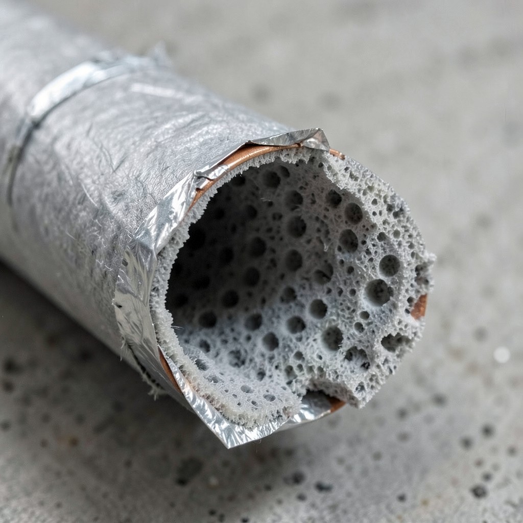 Reference photograph: Pipe Insulation (Foam, fiberglass, or rubber sleeve wrapped around pipes to prevent freezing in c).