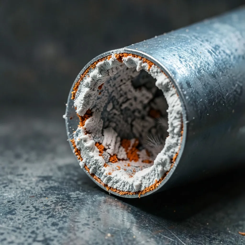 Reference photograph: Pipe Scale (Mineral deposits (primarily calcium carbonate) that accumulate on the interior w).