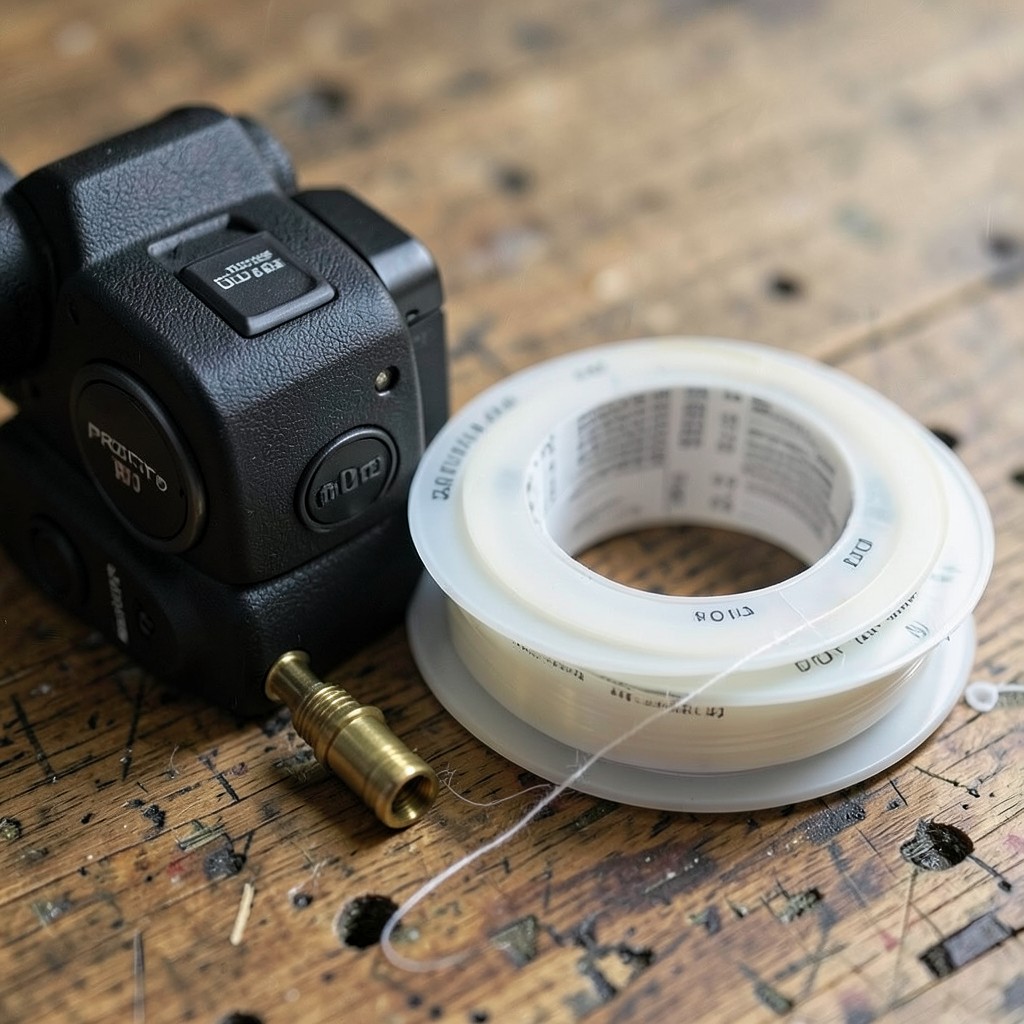 Reference photograph: Plumber's Tape (PTFE Tape) (Thin polytetrafluoroethylene (PTFE) tape wrapped around threaded pipe connection).