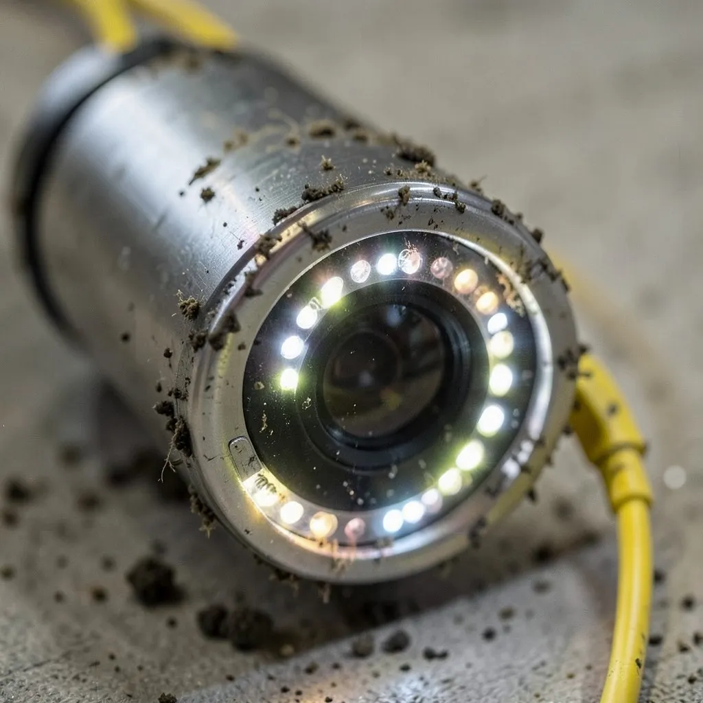 Reference photograph: Sewer Camera Inspection (A waterproof video camera on a flexible cable fed through a sewer lateral or dra).