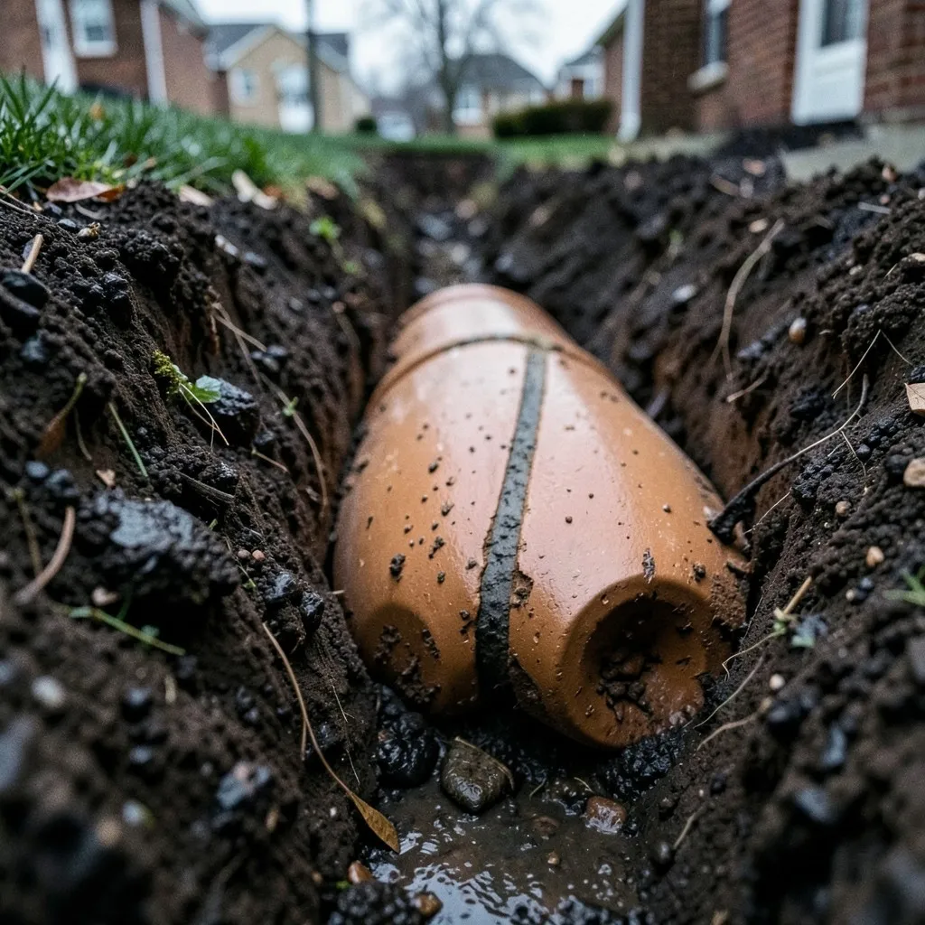 Reference photograph: Sewer Lateral (Underground pipe carrying wastewater from the house to the city sewer main; owne).