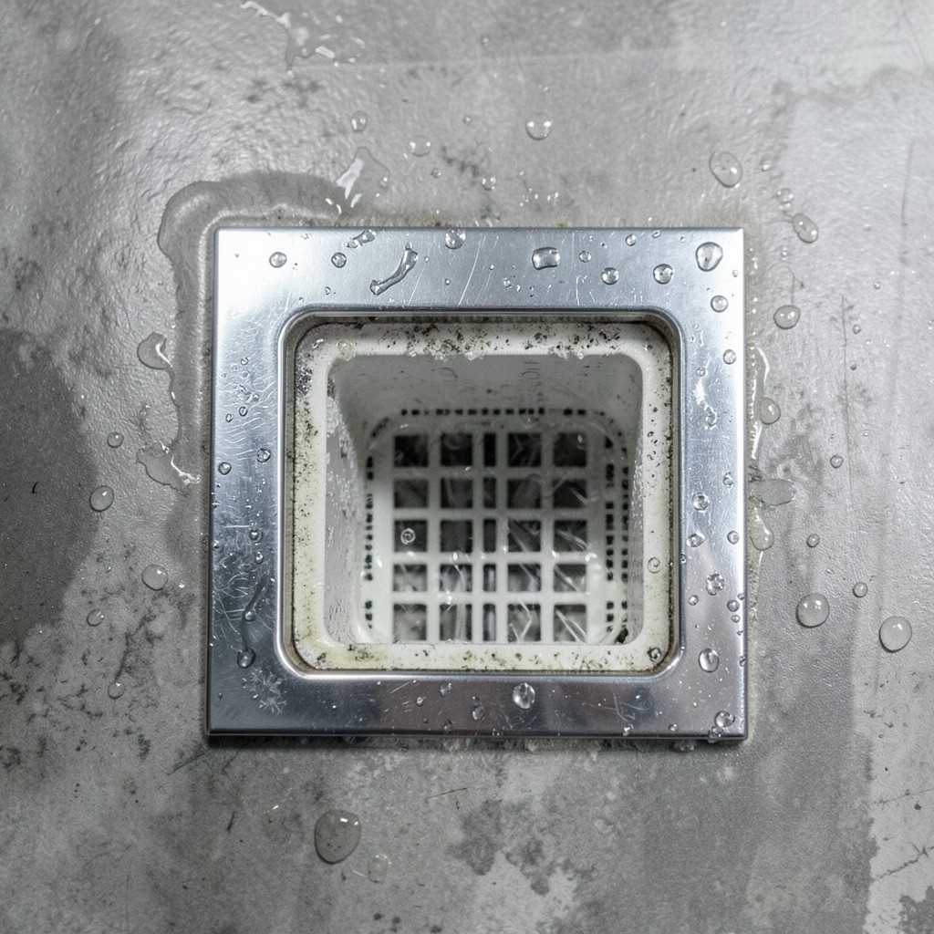 Reference photograph: Shower Drain (The drain assembly in the shower floor that collects water and directs it throug).