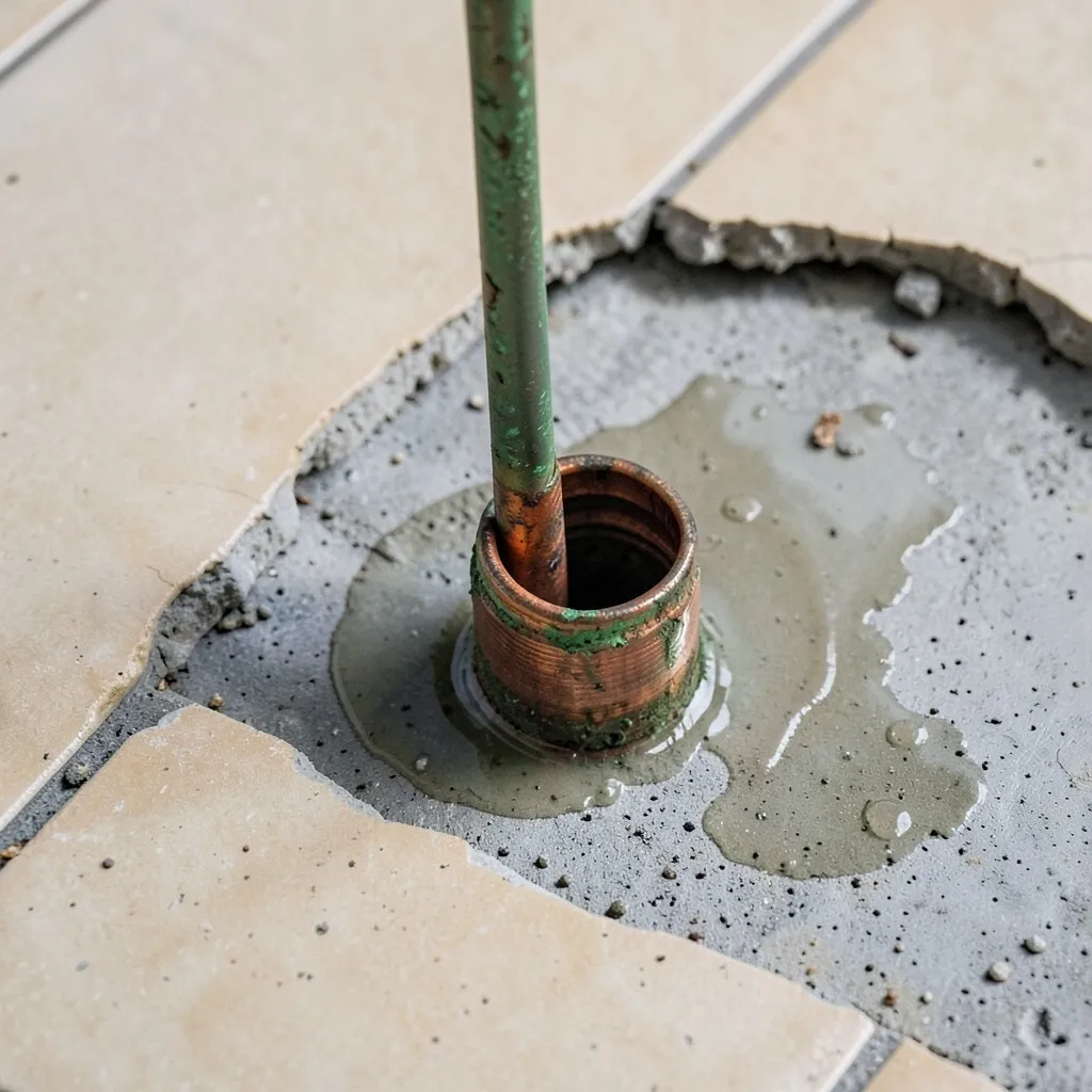 Reference photograph: Slab Leak (A water leak in copper supply lines running through or beneath a home's concrete).