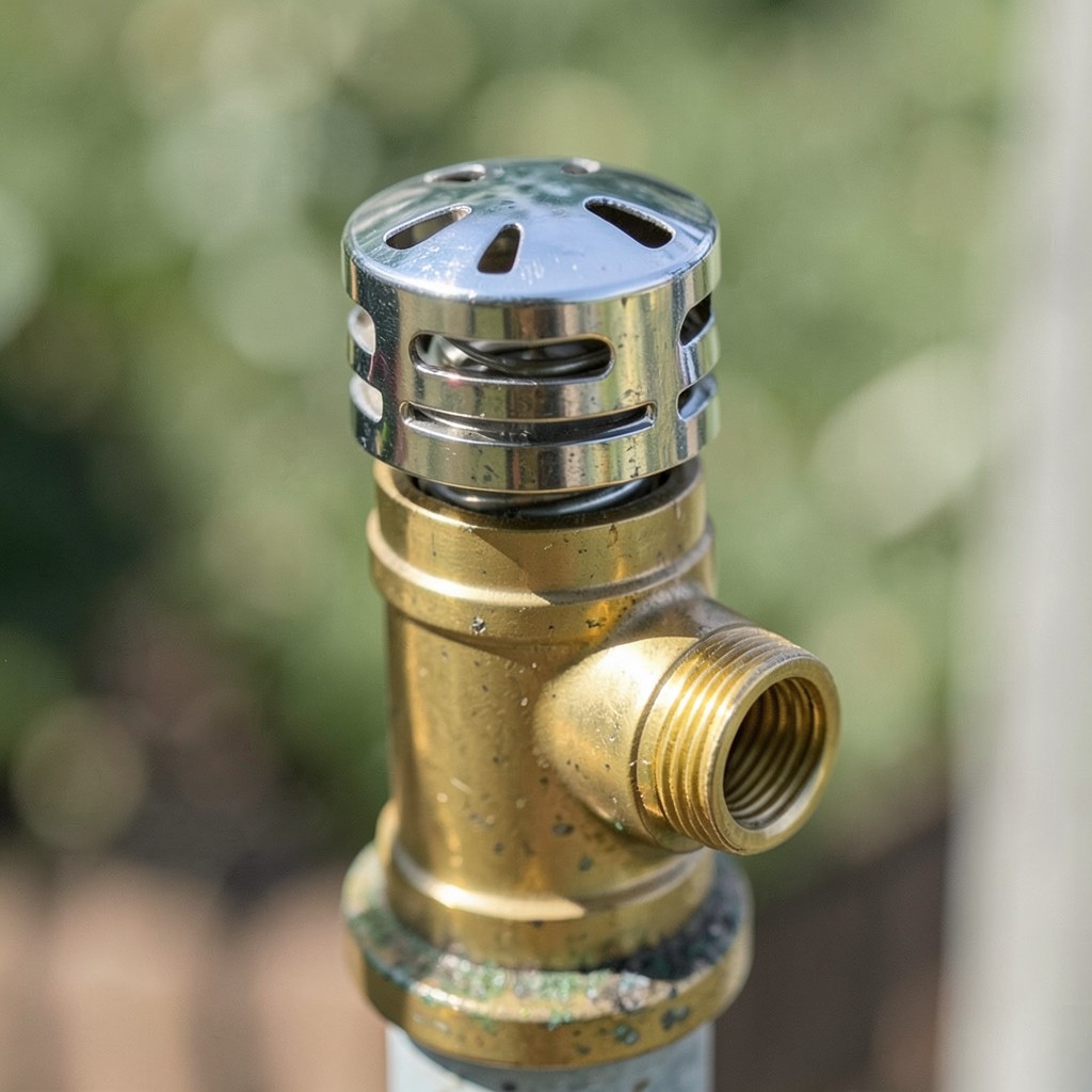 Reference photograph: Vacuum Breaker (A backflow prevention device that opens to admit air when pressure drops, preven).