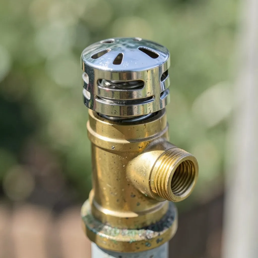 Reference photograph: Vacuum Breaker (A backflow prevention device that opens to admit air when pressure drops, preven).