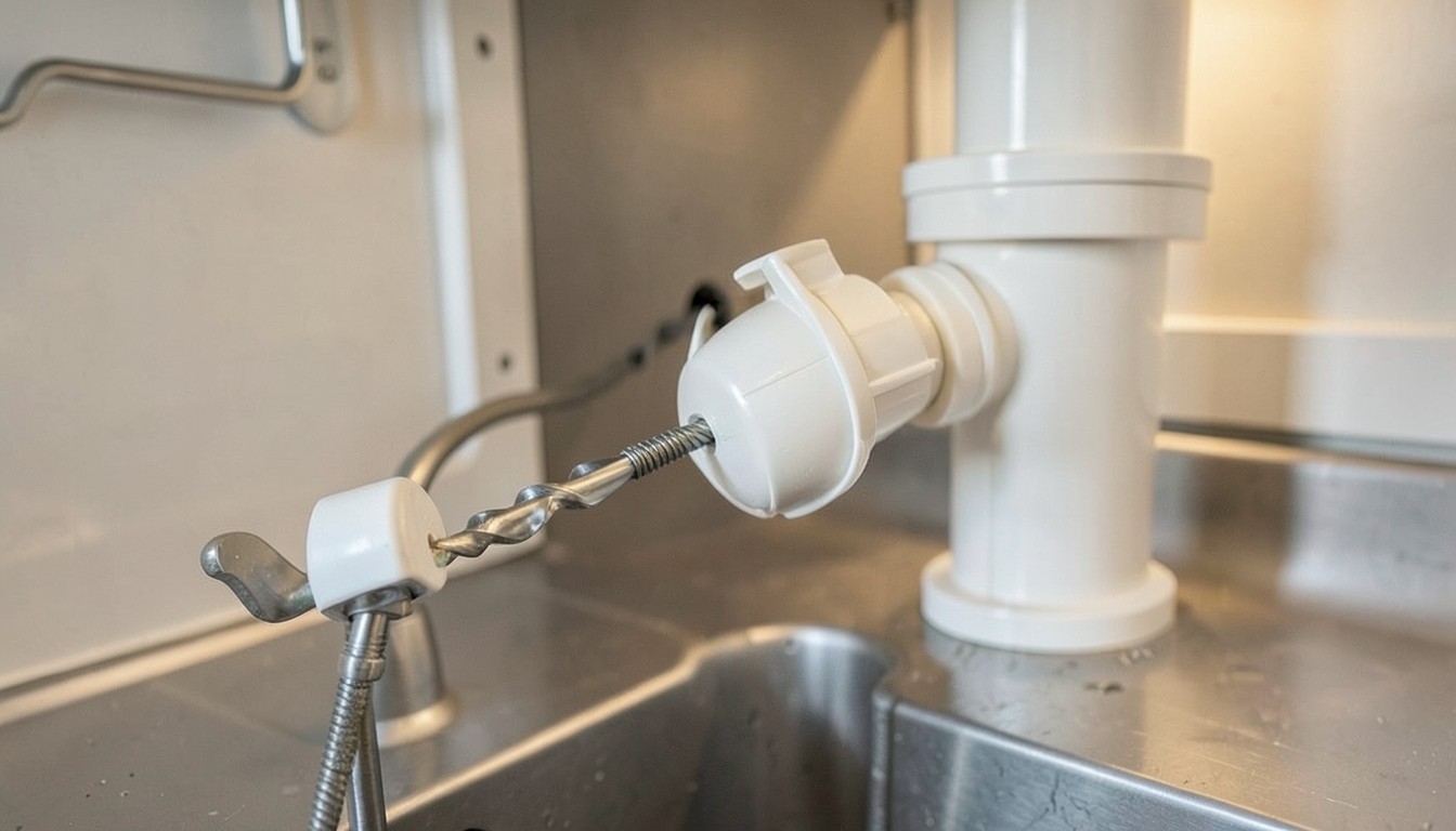 Photograph depicting drain cleaning.