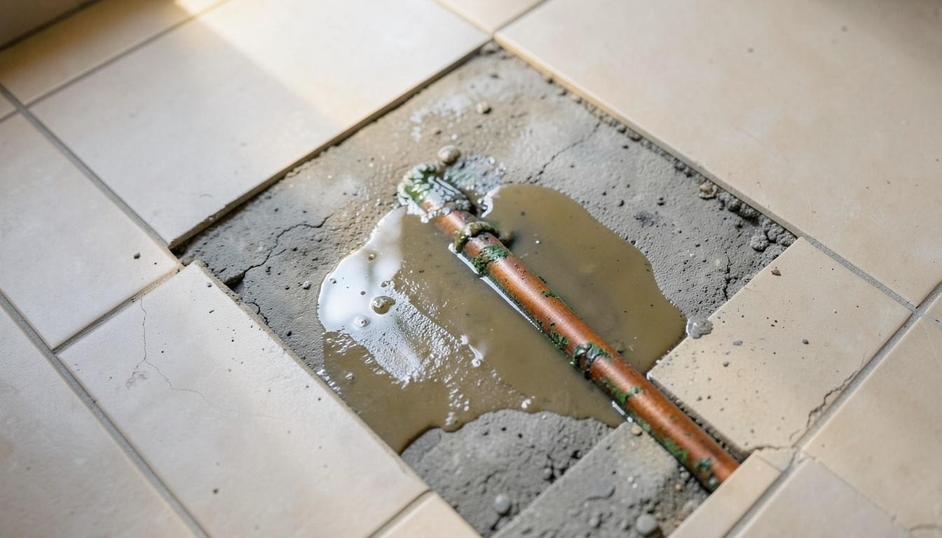 Photograph depicting slab leak repair.